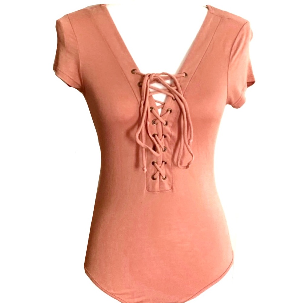 Forever 21 Womens Muave short sleeve bodysuit front tie
